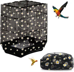 Bird Cage Seed Catcher | Black Daisy 39.88x220.98cm | Soft Breathable Nylon Mesh for Square & Round Cages