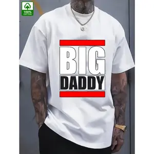 Men's BIG DADDY Pattern Print Oversized T-Shirt, Plus Size Street Style Loose Fit Soft Breathable Cotton Top, Machine Washable Casual Wear, Ideal for Father's Day, Birthdays, Weddings & Christmas Gifts for Dad, Plus Size Tall Men Holiday Fashion Shirt