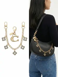 2Pcs Gold Initial C Bag Charm Rhinestone Clover Purse Chain Strap Old Money Handbag Accessories