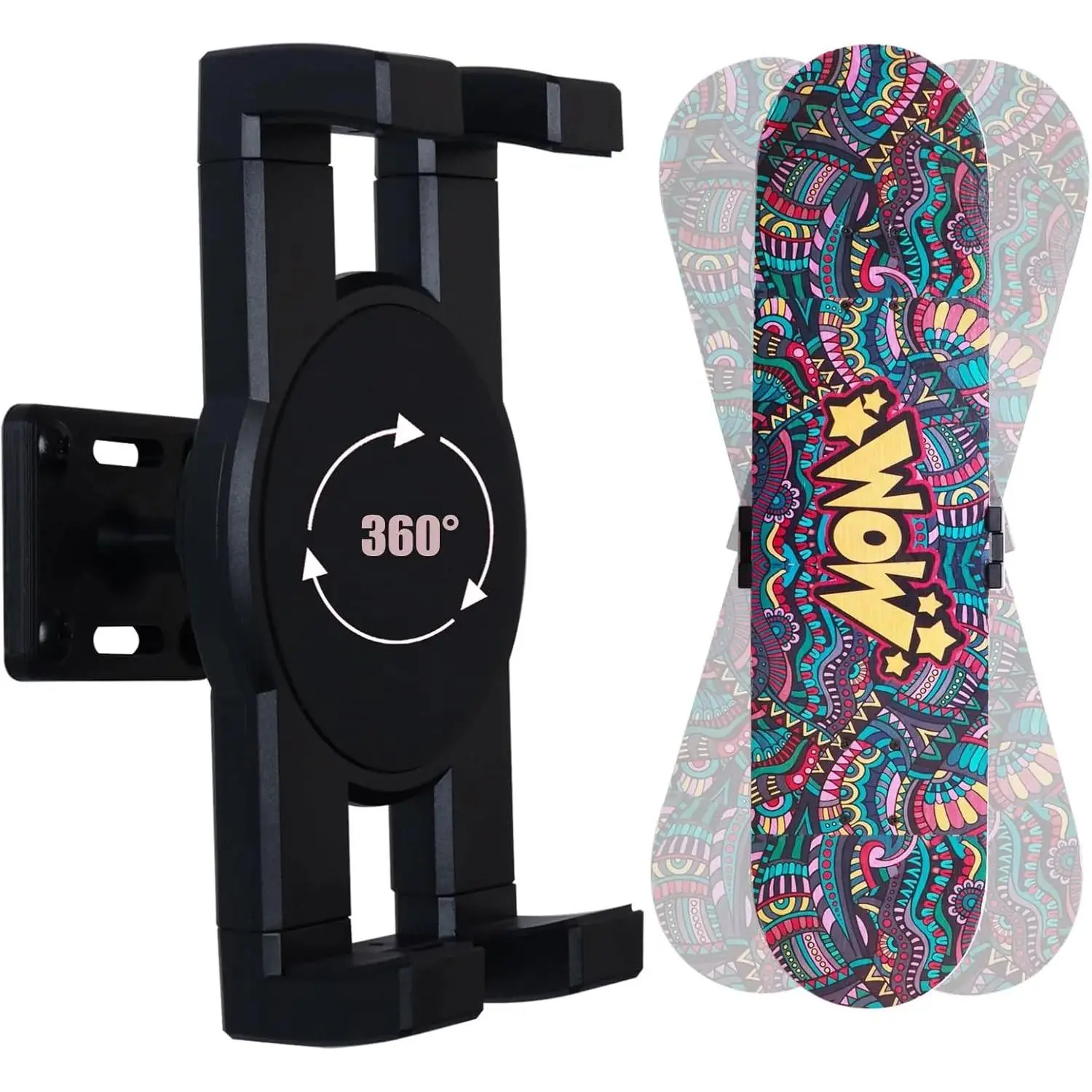 Skate Deck Wall Mount - 360° Rotation, Expandable Clips, Floating Display Hanger for Skateboarding, Garage Wall Storage Organizer Rack, Ideal for Room Decoration, Great Gift for Skateboarders, Desk