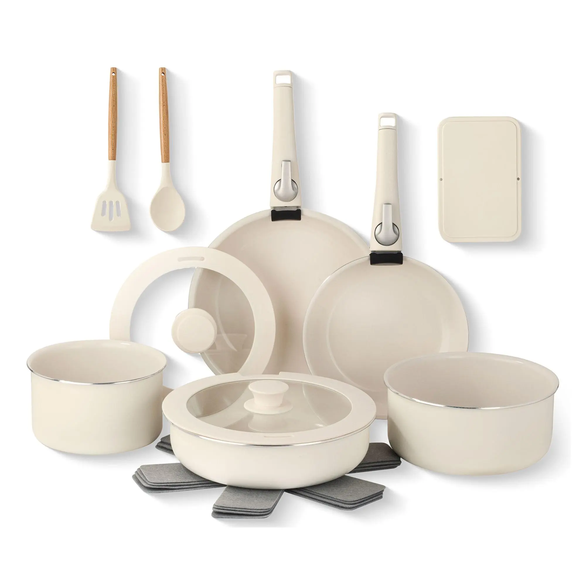 Gotham Steel Cream 18 Piece Detachable Handle Cookware Set
