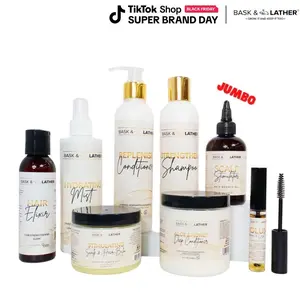 Bask & Lather Ultimate Healthy Hair Care Bundle - Limited Edition with JUMBO Scalp Stimulator, Hair Elixir, Hydrating Mist, Stimulating Balm, Strengthen Shampoo, Replenish Conditioner, Aloe & Honey Deep Conditioner, Volume Serum
