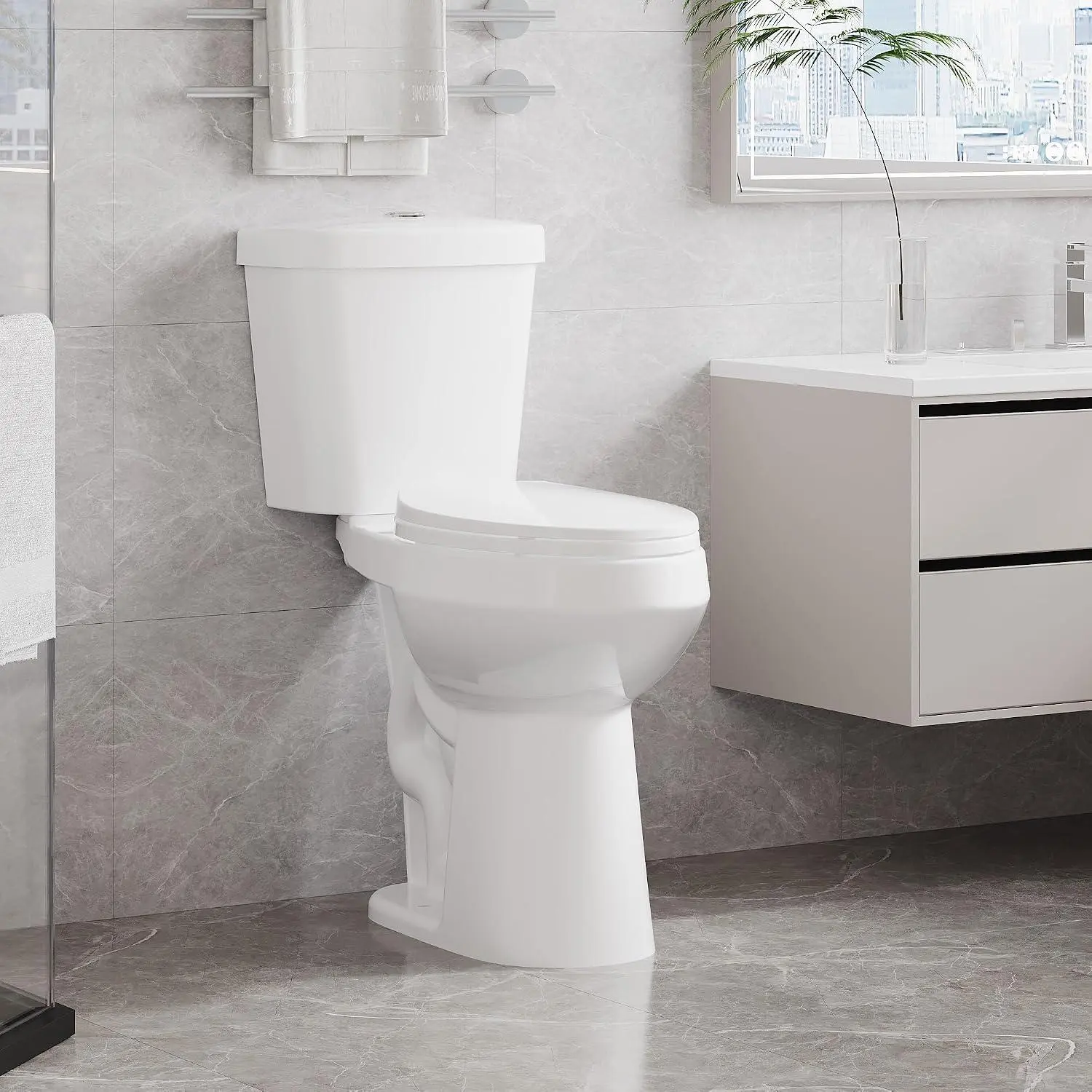 GARVEE One Piece Toilet with Top-Press Dual Flush, Elongated Standard Height Ceramic Toilet, with Quick-Release Soft Close Seat, Water-Saving Design