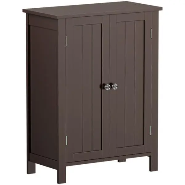 JupiterForce Minimal Modern Brown Floor-Mounted Bathroom Storage Cabinet - 2 Double Doors, 23.6”L*11.8”W*31.7”H, Adjustable Shelves, Functional Design, MDF Wood, Moisture Resistant, Waterproof Construction, Assembly Required, 29.21 Lbs