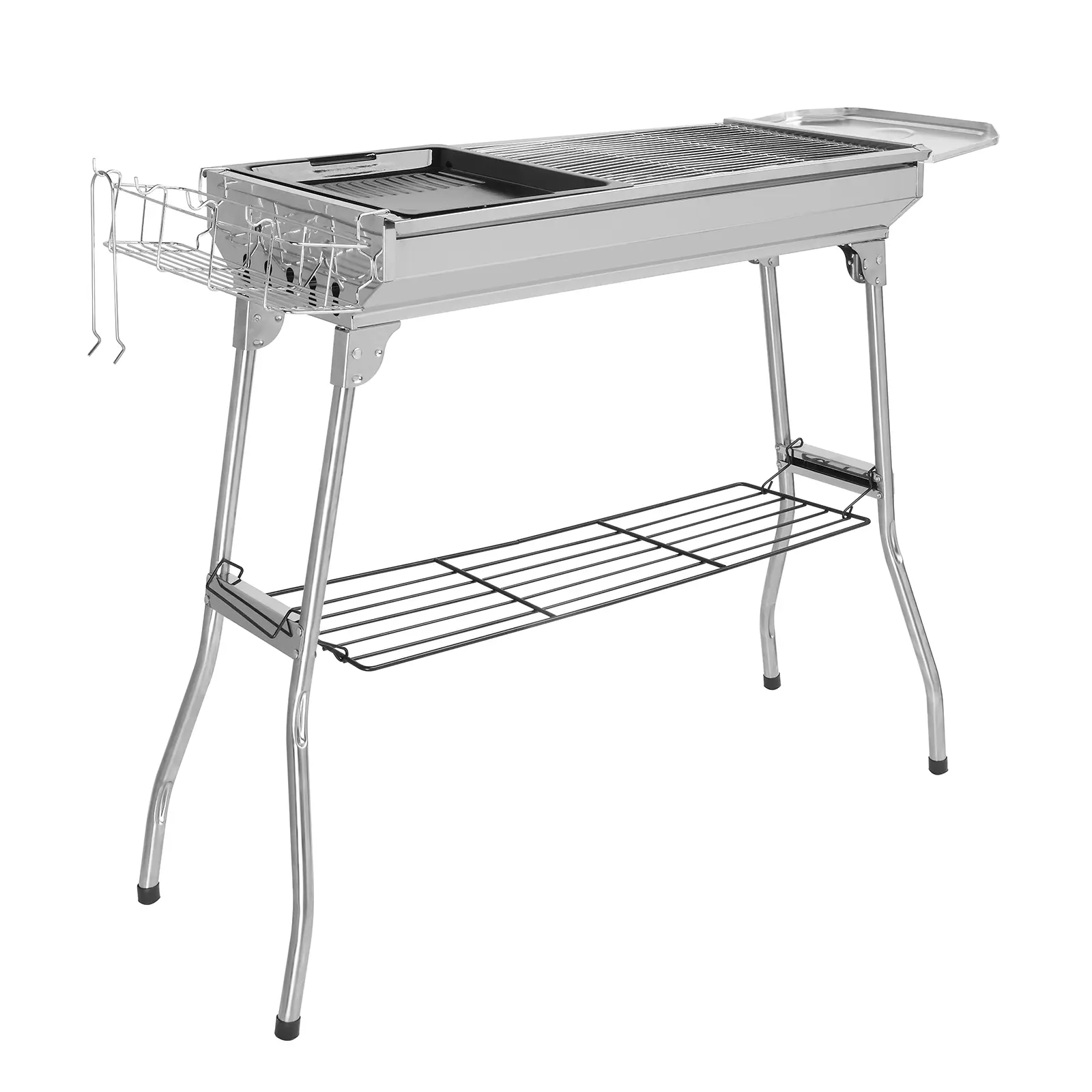 Portable Stainless Steel Camp Grill, Lightweight Open Flame BBQ for Outdoor Cooking with Easy Setup, 2 Grates, and Baking Tray