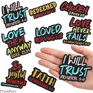 8/9 Pcs Bible Verse Embroidered Iron on Patches 3 Inch Motivational Religious Christian Sew on Applique Patches for Hat Backpack Jacket Clothes DIY Accessories Decorations Lettered Embroidery Geometric Girl Set Fall Outfits Backpacks School tiktokshopspri