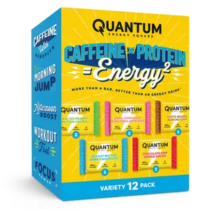 Quantum Energy Square Healthy Protein Energy Bars Variety 12Pk Snack - Organic Caffeine with Balanced Macronutrients, 10g Plant-Based Protein, Vegan, Gluten-Free, Non-GMO