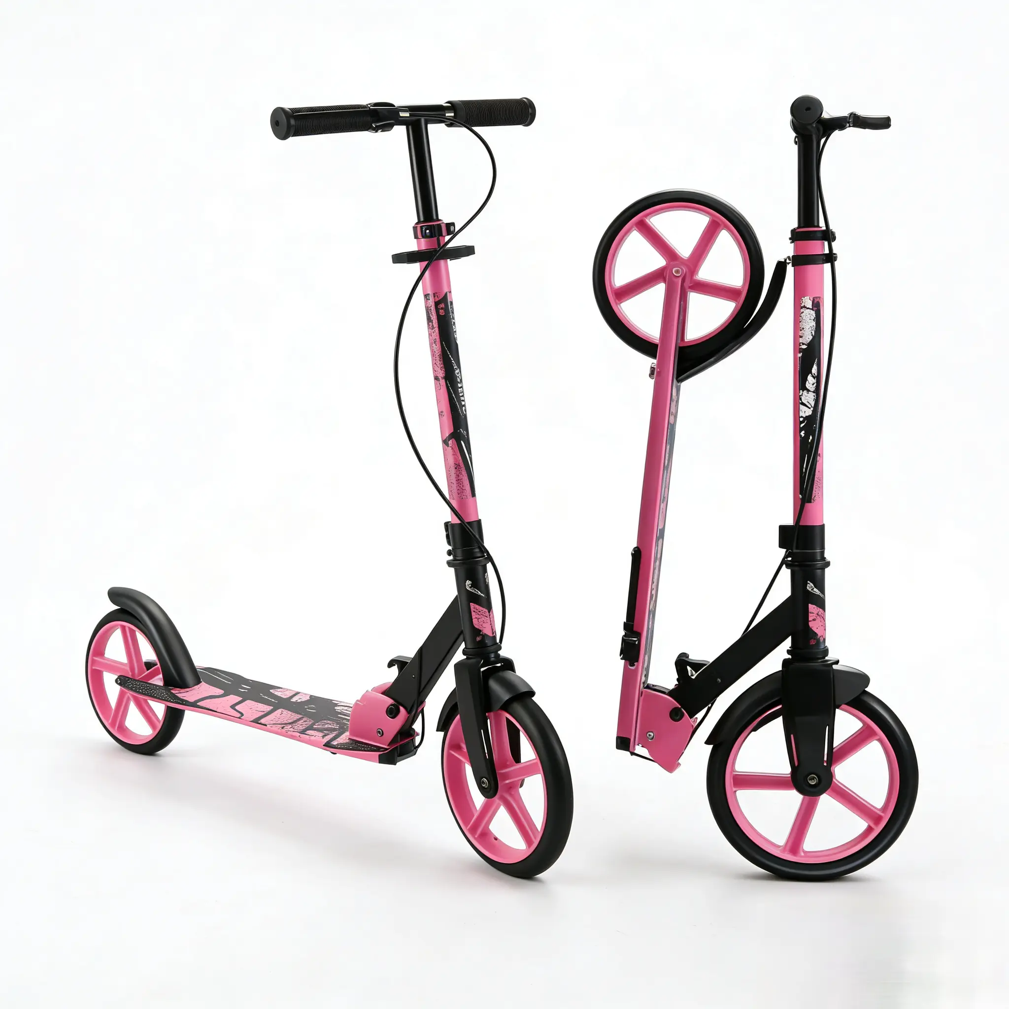 Stunt Kick Scooter for Kids, Teens & Adults - Foldable Black Scooter with 9-Inch PU Wheels, 3 Adjustable Height Levels, 220 LBS Max Load & Kickstand, Skideē Kick Scooter