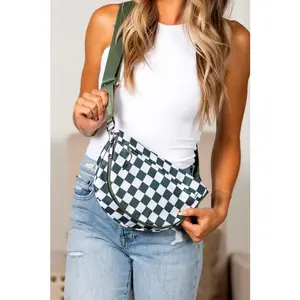 Olivia Nylon Checkered Foldover Crossbody