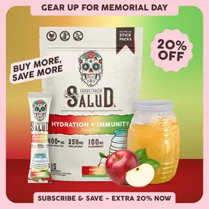 Salud 2-in-1 [Hydration + Immunity - Manzana | Apple]  Agua Fresca Drink Mix, Elderberry, Dairy & Soy Free, Non-GMO, Gluten Free, Vegan, Low Calorie, 1g Sugar (15 Servings)