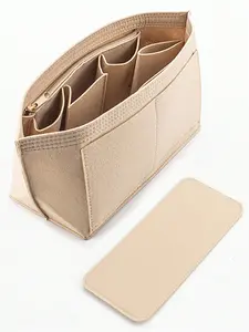 Felt Tote Bag Organizer Insert with Bottom Pad, Fit Longchamp MM 30 33 PM, Beige, Back to School Essential