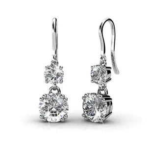 Kadence 18k White Gold Plated Drop Dangle Earrings with Simulated Diamond Crystals