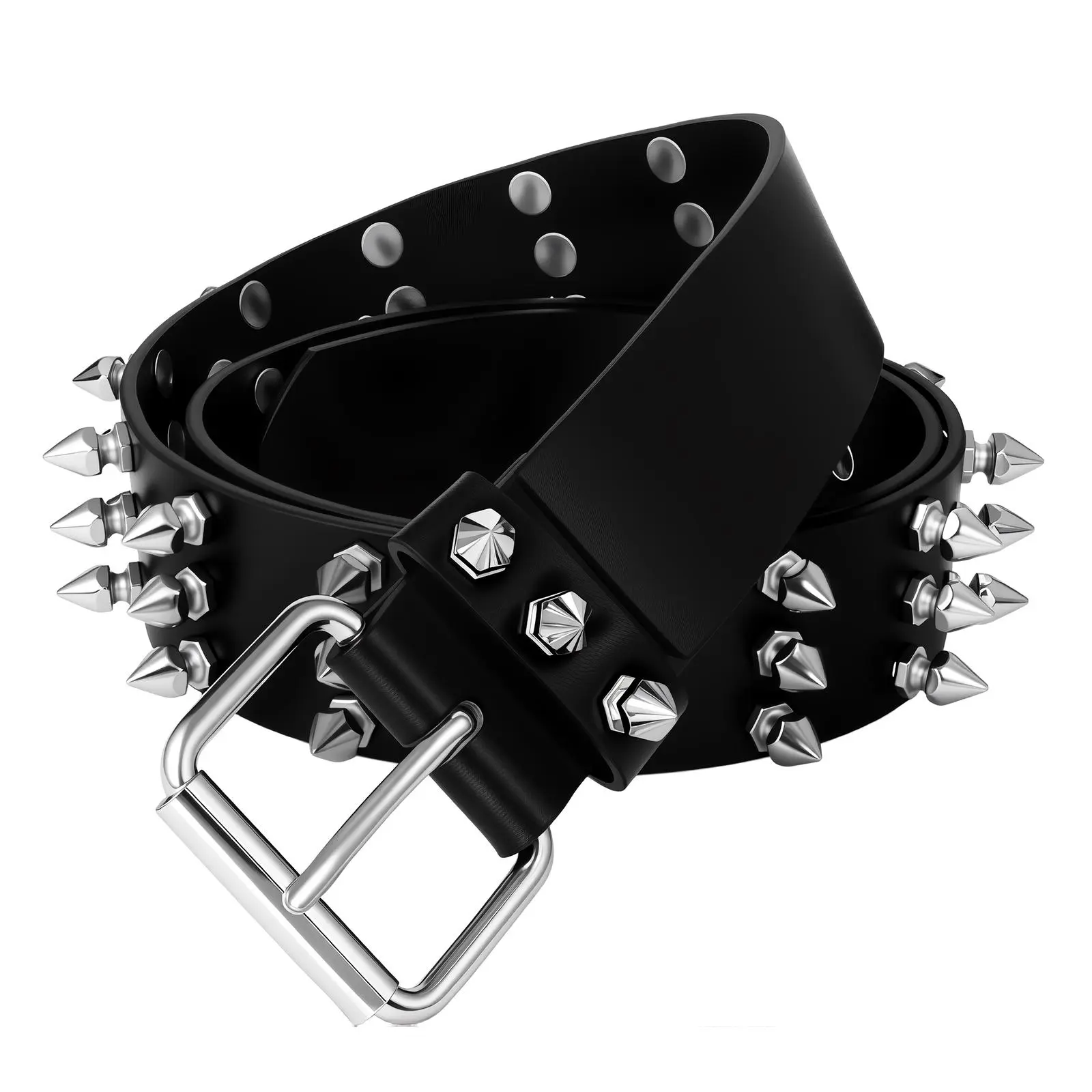 OIDEA Punk Spiked Studded Belt for Men and Women, Y2K Goth PU Leather Belt with Silver Metal Cone Rivets, Unisex Dark Academia Edgy Fashion Waist Belt