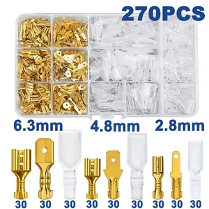 270Pcs 2.8mm 4.8mm 6.3mm Plug Spring Female Male Spade Cold Crimp Terminals Connector Car Speaker Electrical Wire Connectors Set for Car Audio Repair, Speaker Wire Fix, DIY Auto Electrical, No-Solder Wire Solution, Home Garage Maintenance