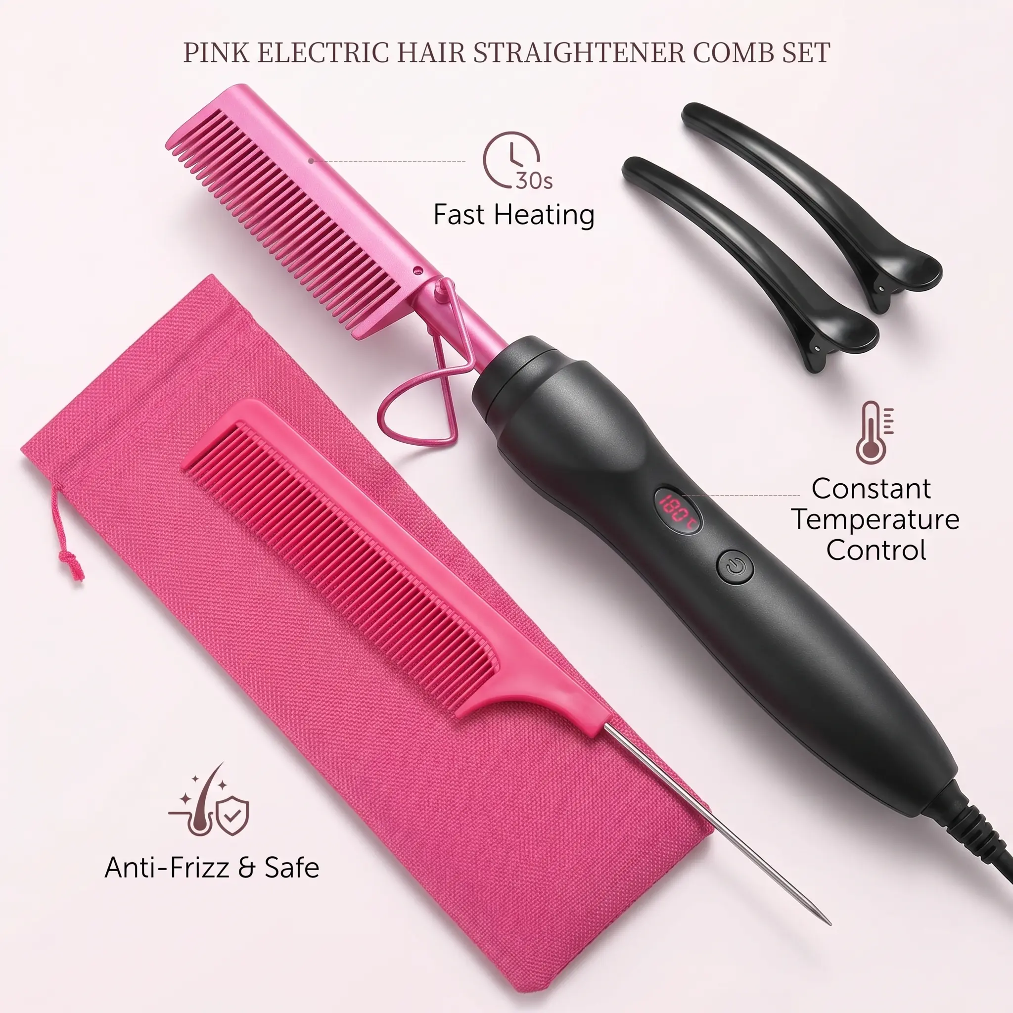 Wig Styling Tool Hot Comb for Black Hair, Electric Heated Straightening Comb for Natural Hair, Silk Press Comb for Wig Styling at Home