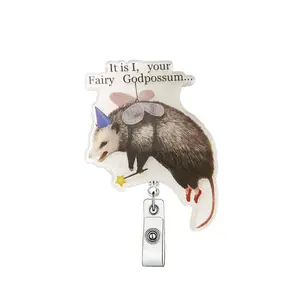 Winged Mouse Design Retractable Badge Holder, Medical Badge Holder, Nurse Badge Reel, Nursing Badge Reel, Badge Reels Retractable, 1 Count Acrylic Name Badge Clip, Suitable for Nurses, Jobs, Volunteers, Office Workers