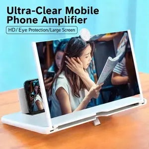 Multifunctional 12 Inch Phone Screen Magnifier, HD Screen Amplifier for Movies Videos Games, Anti-Blue Light Eye Protection Foldable Desktop Stand
