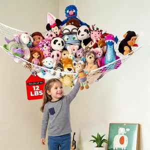 Large White Corner Stuffed Animal Hammock - Wall-Mount Home Organizer for Kids Room, 12lbs Load Capacity, Easy Installation with Full Hardware, 67"x47"x47"
