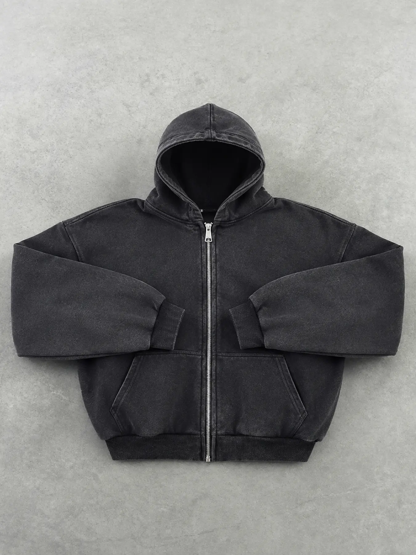 Menswear Vintage Washed Oversized Full-Zip Hoodie - Unisex Drop Shoulder Streetwear Tops with Front Pockets, Ribbed Cuffs, Standard Size Sweatshirts, Pullover Hoodie Sweatshirt