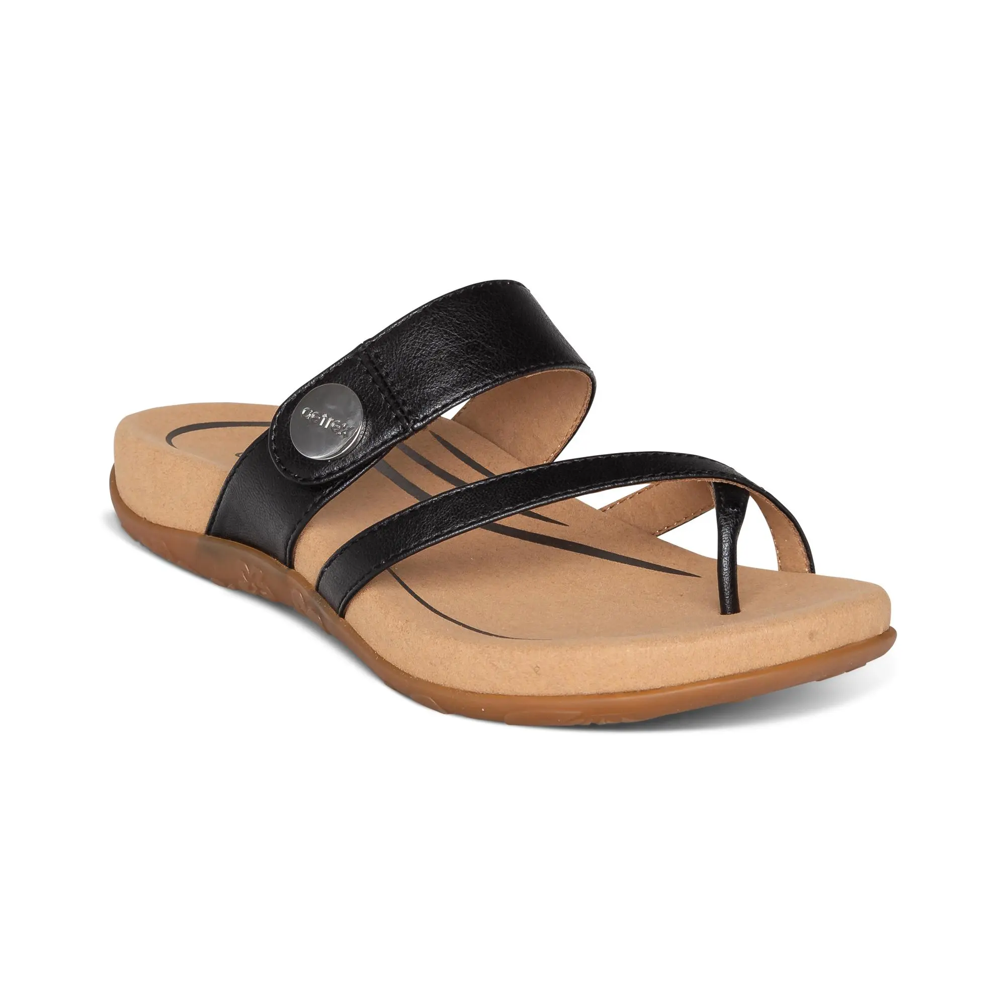 Aetrex Izzy Adjustable Slide Sandal - Black | Women's Orthotic Slides with Arch Support for Foot Pain Relief, Shoe, Footwear
