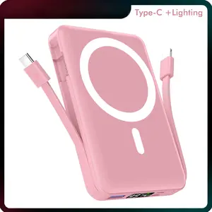 Podoru for MagSafe Battery Pack, 10000mAh Power Bank Built-in USB-C Lighting Cables Wireless Magnetic Portable Charger for iPhone 17/16/15/14/13/12Series