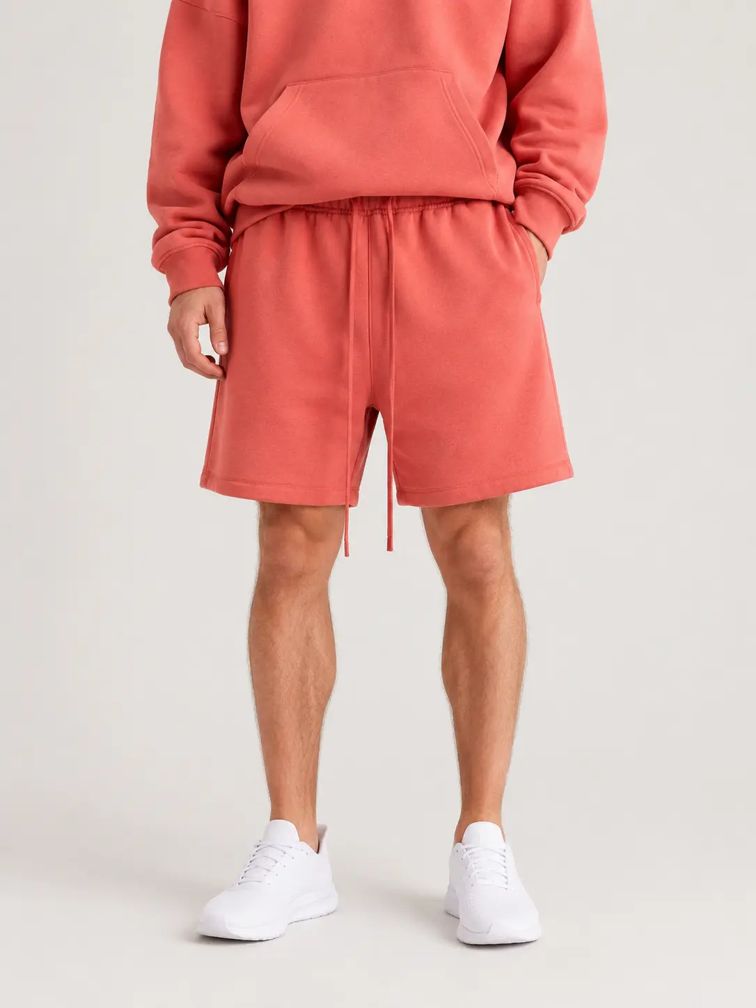 Men's Coral Sweat Shorts, Relaxed Fit Fleece Drawstring Shorts with Side Pockets, Casual Gym Lounge Shorts