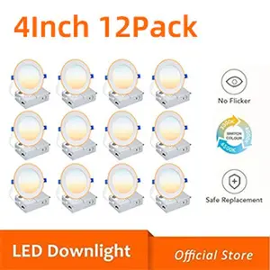 SEURON 4 Inch 12 Pack 5CCT LED Recessed Ceiling Dimmable Light with Junction Box 2700K-5000K Ultra-Thin Multicolor LED Recessed Lights Home Decoration Lamp No Flicker Safe Replacement night light White Led