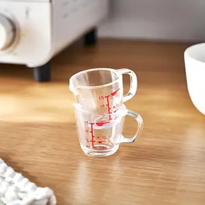 Kitchen Utensils 2-Pack Sturdy Nestable Measuring Cups, Transparent with Red Markings, Ergonomic Handle, Dual ML/Oz Scale, Easy Read for Baking, Coffee