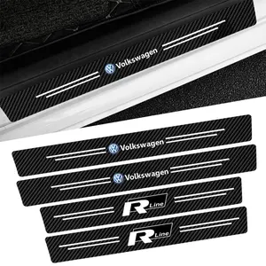 4PCS Car Door Sill Protector Carbon Fiber Leather Sticker For Volkswagen VW Caddy R RLINE Scirocco Beetle CC Touareg Tiguan Touran CC T-ROC Golf 4 5 6 7 T4 T5 Sharan 7N Passat B5 B6 B7 VIII Polo Blue Motion MTM 4 Motion TSI Jetta TDI R32 MK4 GTI WAGEN