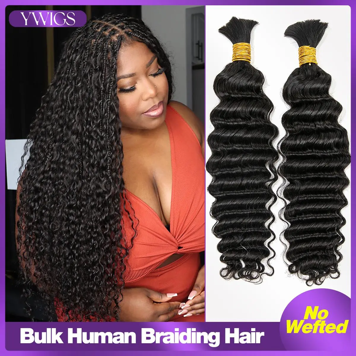 YWIGS Deep Wave Bulk Human Hair for Braiding No Wefted Natural Color 100g Per Bundle #backtoschool #backtoschoolshopping