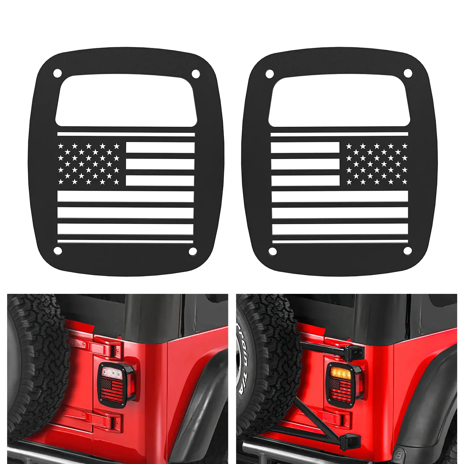 Nilight 2-Pcs Black Metal Rear Brake & Tail Light Guards - Aluminum Alloy Solid Covers with American Flag Design, No Drilling Required Rear Protection for 1987-2006 Wrangler YJ/TJ 2 Door & Unlimited 4 Door Taillight Trim Bezels Automotive Accessories