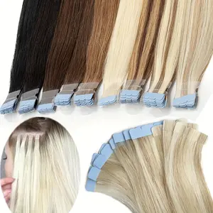 Hot New 10pcs (10pcs) Invisible Tape-In Hair Extensions - Natural Brown/Blonde Highlights, Ultra-Soft Straight Human Hair, Clip-in Extensions with Clear Tapes, No Glue Needed, Damage-Application & Removal for Women - Volume, Length, Highlights - Suit