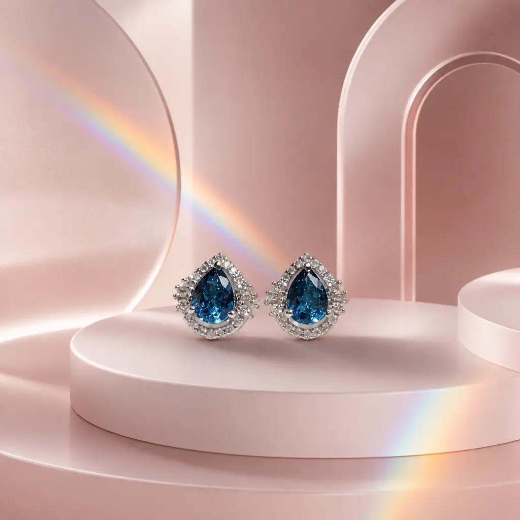 Divine Aurora Pear-Shaped Blue Topaz & Diamond Earrings