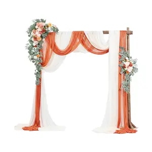VEVOR Artificial Wedding Arch Flowers Kit,  Orange Wedding Arch Flowers with Drapes Kit (Pack of 5) - 2 Pcs Floral Arrangement, 3 Pcs Sheer Drapes, for Ceremony Bouquets Reception Backdrop Decoration