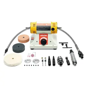 fathersdaygift VEVOR Bench Buffer Polisher, 1/2HP Polishing Buffing Machine, 0 to 8000RPM Benchtop Polisher Grinder with 4 Cloth Wheel, 3 Grinding Wheel 3 Fiber Wheel for Metal, Jewelry, Wood and Plastic