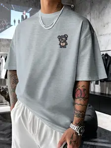 Men's Bear Print Summer T-Shirt, Casual Slim-Fit Short Sleeve Top, Breathable Graphic Tee, Unisex Daily Wear, Sporty Style
