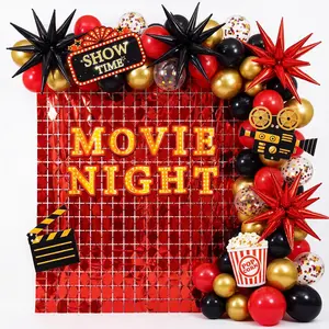 Movie Night Balloon Garland Kit in Red, Black & Gold for Birthday or Movie Themed Party Decor