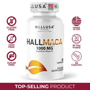 HALLUSA NATURAL HallMaca Organic Maca Root Extract Capsules, 1000mg Vitamins Supplements, 60 Capsules (30-Day Supply), Gluten-Free Non-GMO Adaptogen Energy Booster for Optimum Health, Capsules Vitamins Supplements