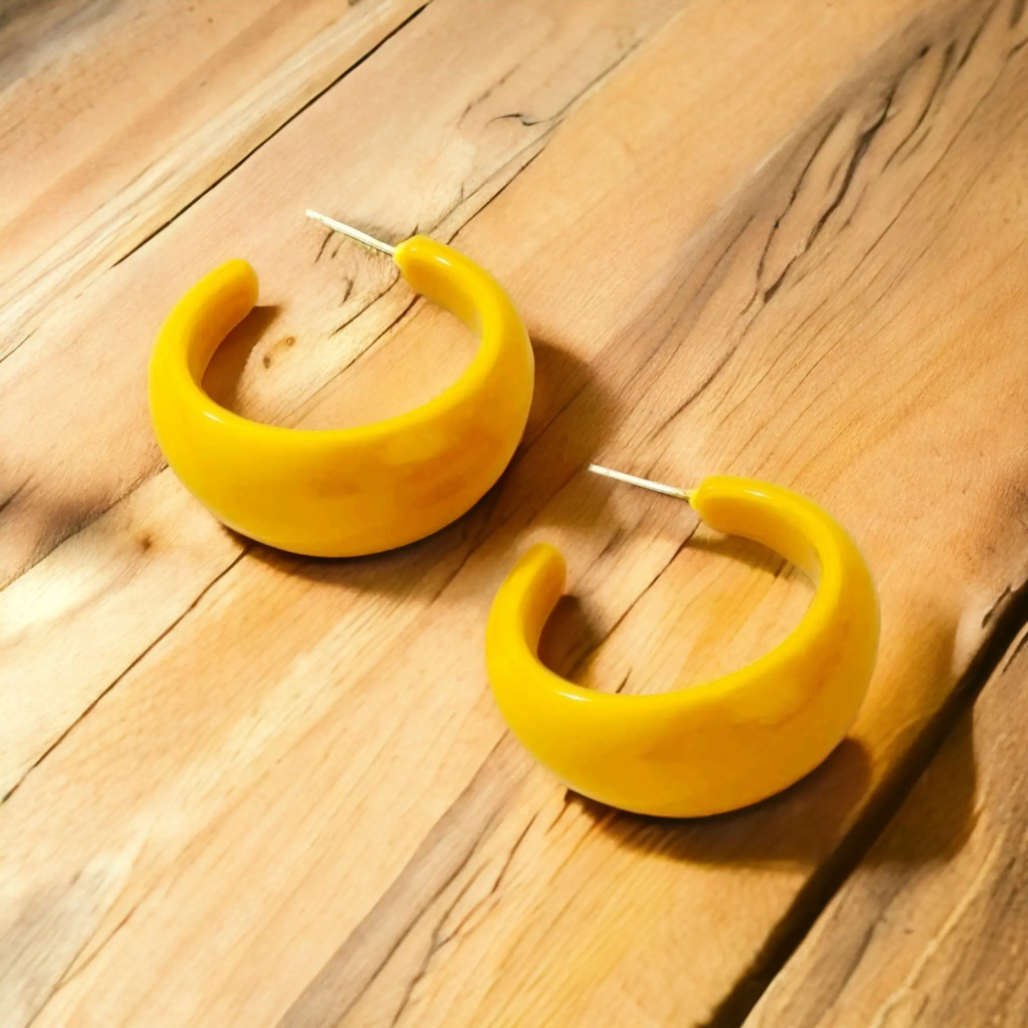 Female Lead-Free Yellow Acrylic Hoop Costume Earrings, Fashion Accessories