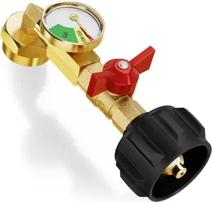 Propane Refill Adapter with Gauge & Valve – Fill 1LB Bottles from 20LB Tank, QCC1 Type 1 Connector for Camping, Grill & Outdoor Use