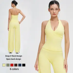 2 Piece Women's Summervibes Workout Set: Wrap Halter Tank Top with High-Waisted Flared Leggings - Yoga & Pilates Outfit womens  pants  suit Athletic Wear Sportswear For Gym Outdoor Fun