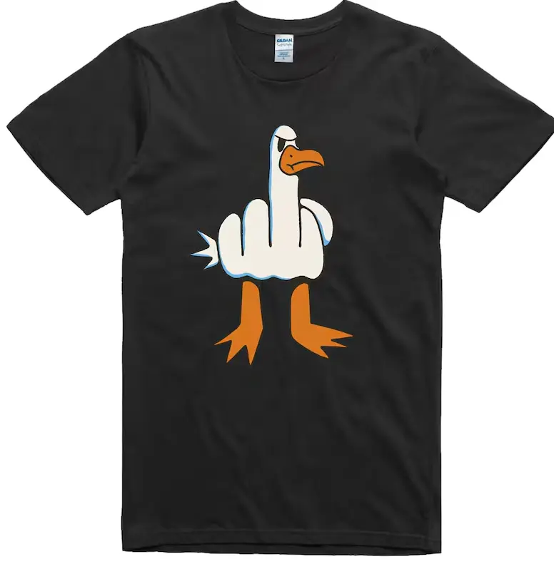 Mens Funny T-Shirt Rude Seagull Design Regular Fit 100% Cotton Tee #SohoChic