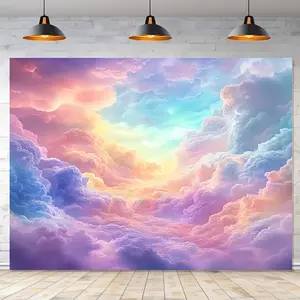 1pc Dreamy Clouds Artistic Polyester Fabric Background Cloth - Vibrant Pastel Colors, No Electricity Required - Perfect for Bedroom & Living Room Decor, Available in Multiple Sizes (99.06x149.86cm to 179.83x229.87cm), Bedroom Decor