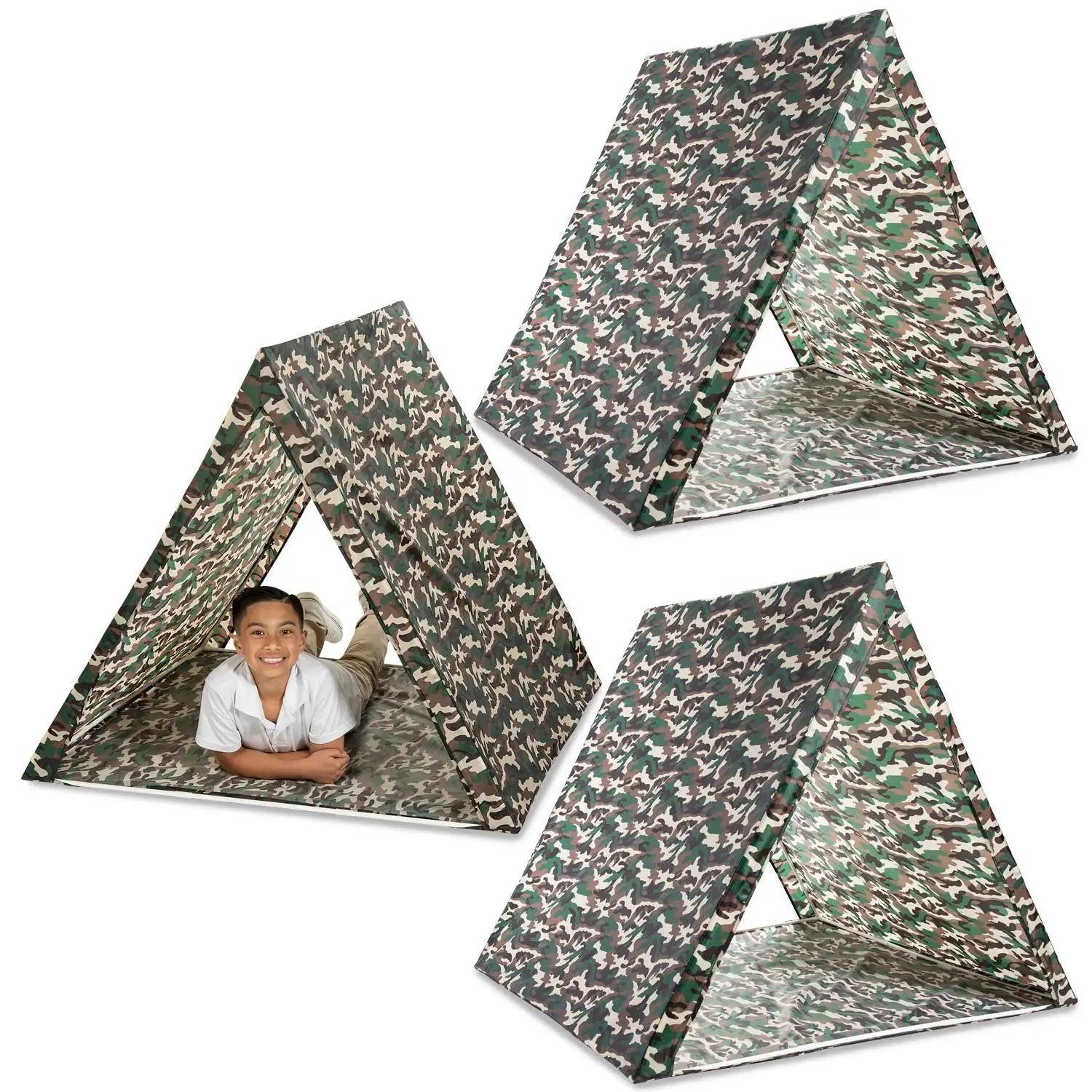 3 Pcs per Unit Camo Play Tent House Set, 45" x 43" x 40" Indoor Playhouse for Sleepovers (Home & Festive Party Supplies Accessory), Sleepover Tents