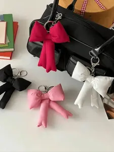 Ins-style cute small bow keychain, Trendy cute keychain, high-end textured bag charm, heart-shaped decoration for girls' backpacks, lightweight and portable, easy to hang, can be easily attached to car keys, handbags, backpacks, wallets, and more