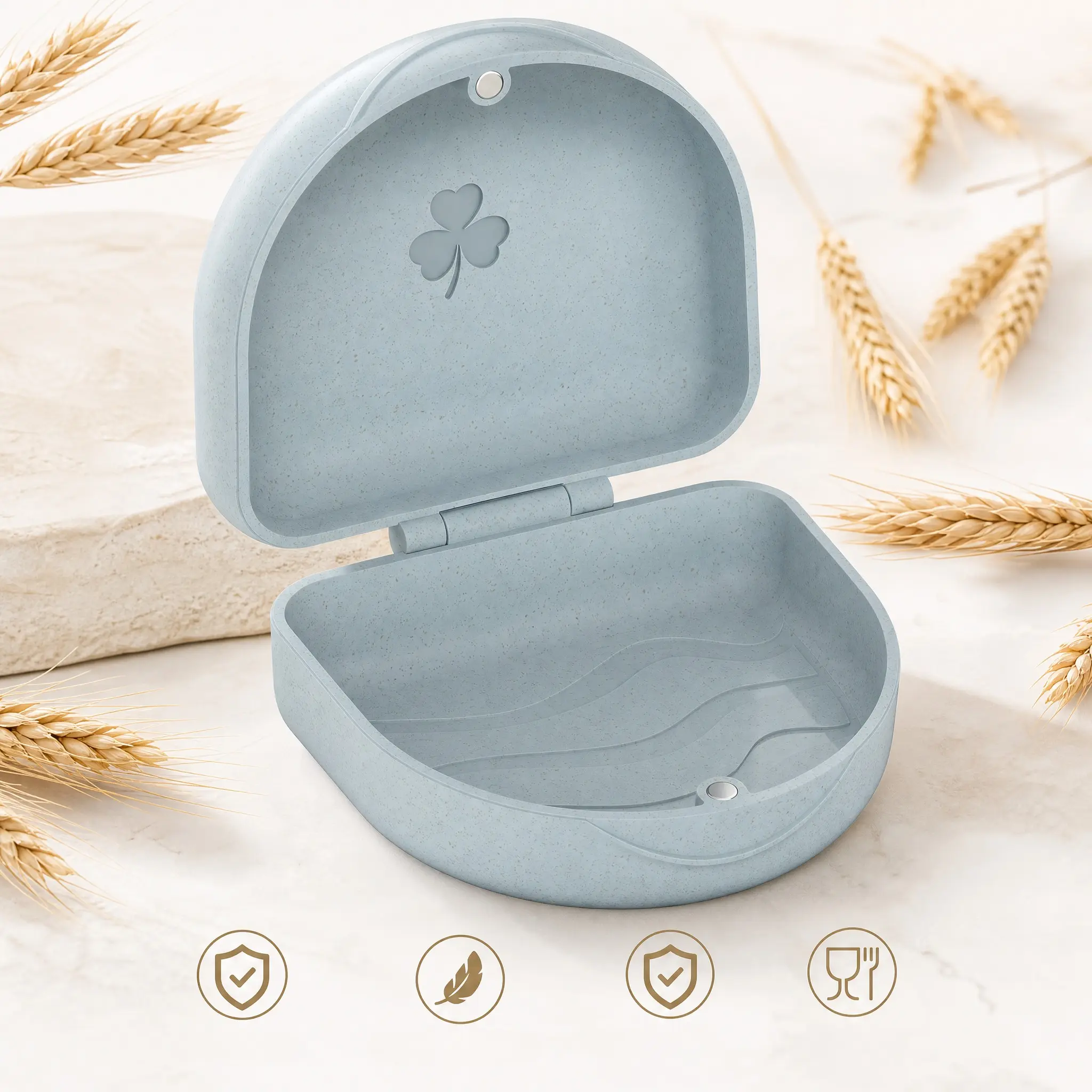 Magnetic Retainer Case, Slim Portable Orthodontic Box for Night Guard Mouth Guard, Wheat Straw