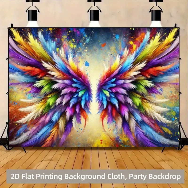 2D Flat Banner, 1pc Backdrop Made of Colorful Feathers Forming a Stunning Artistic Wing, Made of Durable And Washable, Suitable for Wall Banners, Room Photography Backgrounds, Photo Backdrops, And Celebration Decor