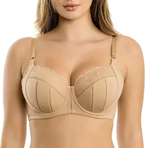 PARFAIT Charlene P5000 Full Busted Contour Balconette Padded Wired Bra - Warm Sand, Elegant Tulip Lace, Adjustable J-Hook, Everyday Elegance Bra