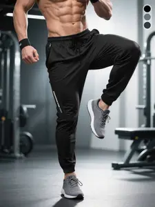Men's workout ankle-length pants, slim fit breathable athletic trousers with side zipper pocket design, suitable for strength training and everyday activewear, great for morning runs