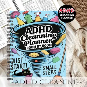 1pc ADHD Cleaning Planner Notebook, Spiral Notebook, Cartoon Bowl Style-for Housewives, Featuring Large Bowls, Cleaning Tools, Sectioned Step Notebook, Task Breakdown, Easy To Get Started, 5.5x8.3 Inch Notebook